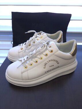 Karl Lagerfeld Kapri Maison White Gold Leather Sneakers Size 7 (EU 38)